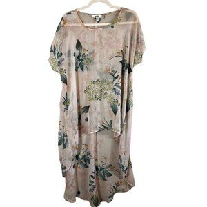 Colorful Floral Sheer Top Pink M Hi Lo Boho Indie Folk Festival Cottage Feminine